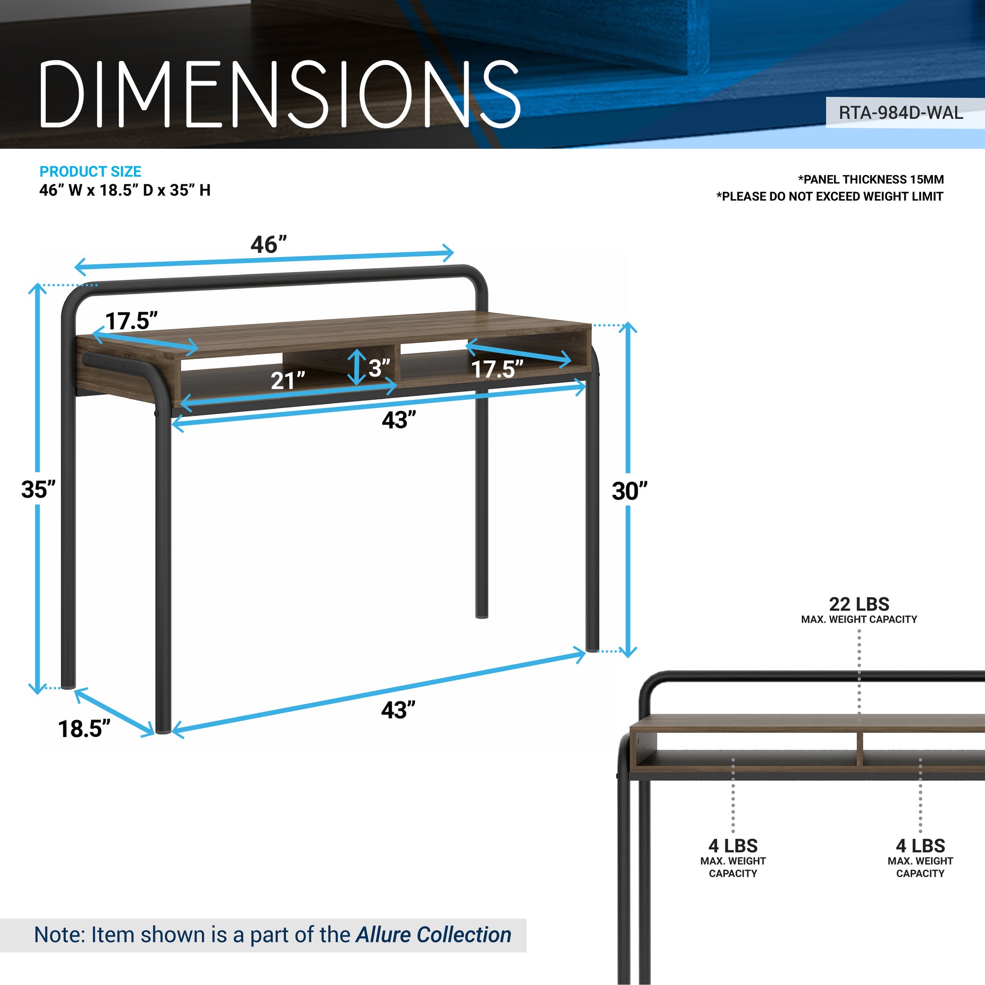 Techni Mobili Modern Classic Writing Desk, Walnut Walnut Writting Desk Office Modern Rectangular Rectangular Mdf