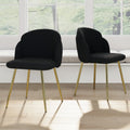 Modern Simple Black Teddy Fleece Dining Chair Fabric Upholstered Chairs Home Bedroom Stool Back Dressing Chair Gold Metal Legs Set Of 2 Black Foam Metal
