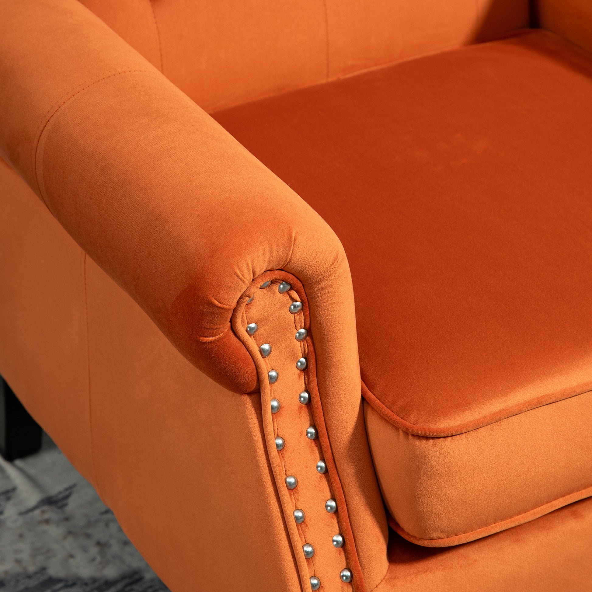 Coolmore Wood Frame Armchair, Modern Accent Chair Lounge Chair With Sturdy Wood Legs For Living Room Bedroom Orange Orange Foam Velvet