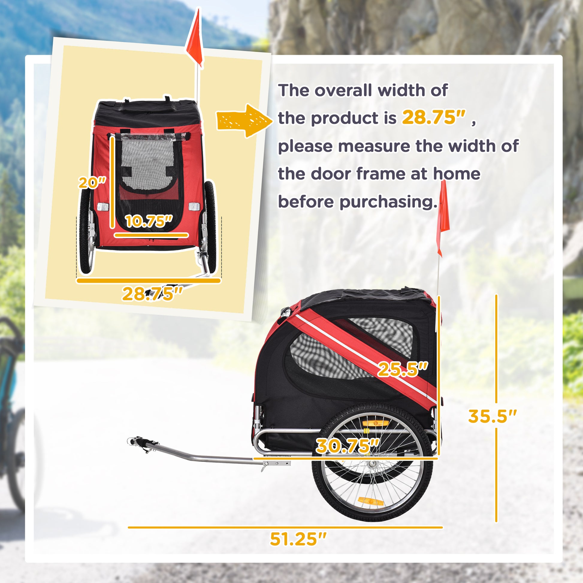 Aosom Dog Bike Trailer Pet Cart Bicycle Wagon Cargo Carrier Attachment For Travel With 3 Entrances Large Wheels For Off Road & Mesh Screen Red Black Red Steel