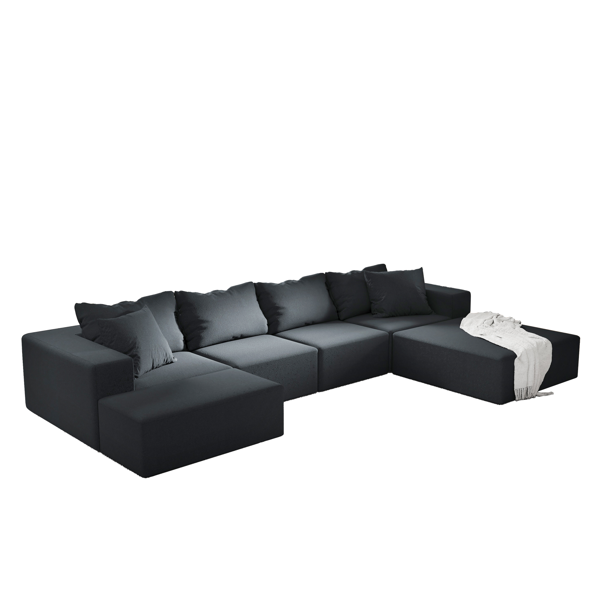 Modern Upholstered Sectional Sofa Couch Set,Modular 132" L Shaped Sectional Living Room Sofa Set With 6 Pillows,Free Combination Sofa Couch For Living Room,Bedroom Black Foam Chenille 6 Seat