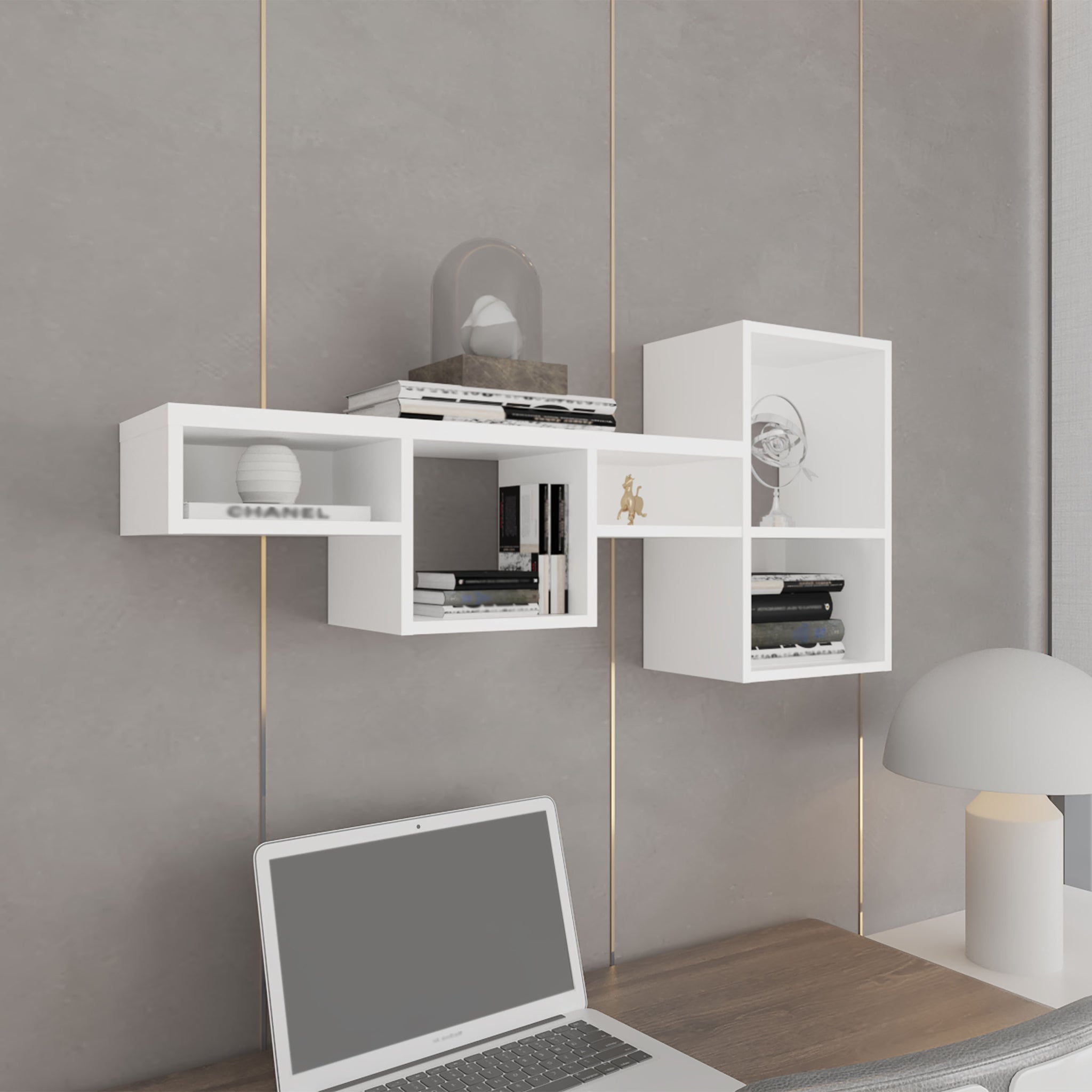 Wallshe 47" Wide 7 Tier Wall Shelf, Cube Shelf Modular Shelf For Living Room, Home Office, Bedroom White 7 White Horizontal Primary Living Space Modern Wall Mounted Particle Board