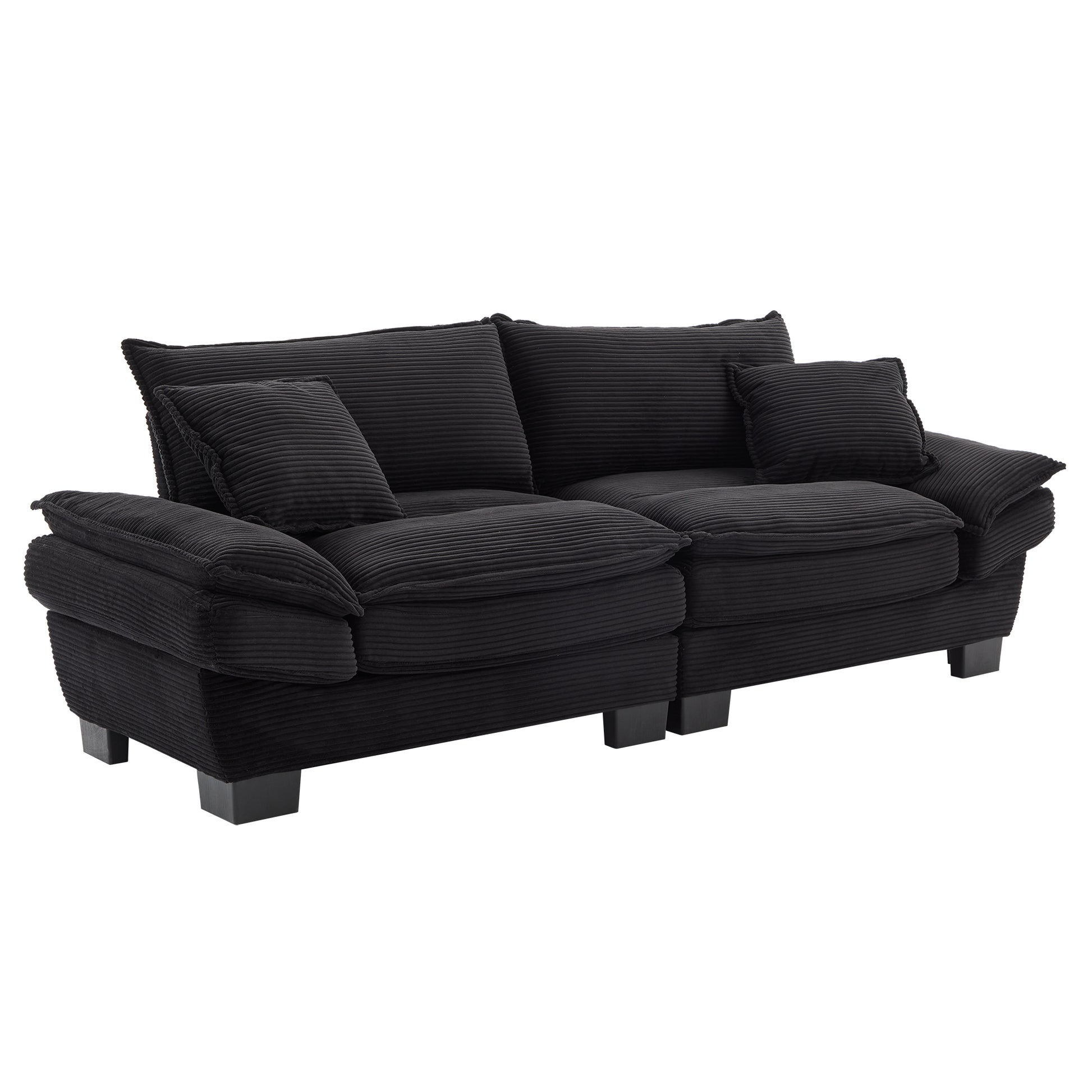 Corduroy Sofa Sleeper Couch Loveseat Sofa With Pillows Comfy Upholstered Deep Seat Sofa For Bedroom,Living Room,Apartment,Office,Dorm Black Corduroy Black Foam Upholstered 2 Seat