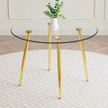 Round Dining Table With Glass Top, Gilded Metal Legs, Exquisite Living, Starting From The Details, The Gold Legs Show An Extraordinary Texture, Which Is The Finishing Touch To Your Home Transparent Glass Metal