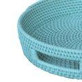Handcrafted Rattan Lombok Coast Tray In Round Shape, Blue Blue Rattan
