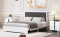 Queen Size Upholstered Bed With Led Light,Modern Platform Bed With With Velvet Headboard,White Queen White Mdf