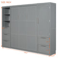Queen Size Murphy Bed Wall Bed With Closet ,Drawers And Shelves,Gray Queen Gray Mdf Lvl