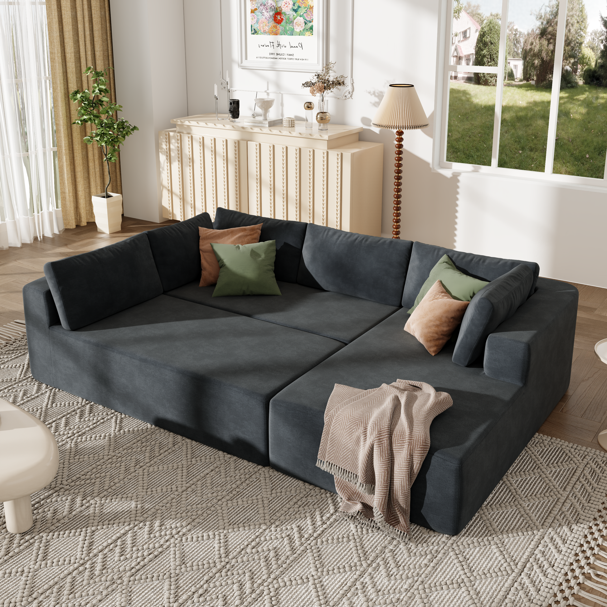 Modern Large Modular Sectional Sofa For Living Room, Bedroom, Salon, 3 Piece Free Combination Gray Polyester 3 Seat