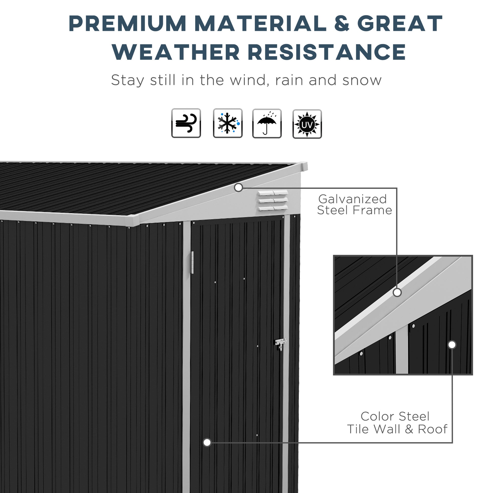 Outsunny 4' X 8' Metal Outdoor Storage Shed, Lean To Storage Shed, Garden Tool Storage House With Lockable Door And 2 Air Vents For Backyard, Patio, Lawn, Dark Gray Gray Steel