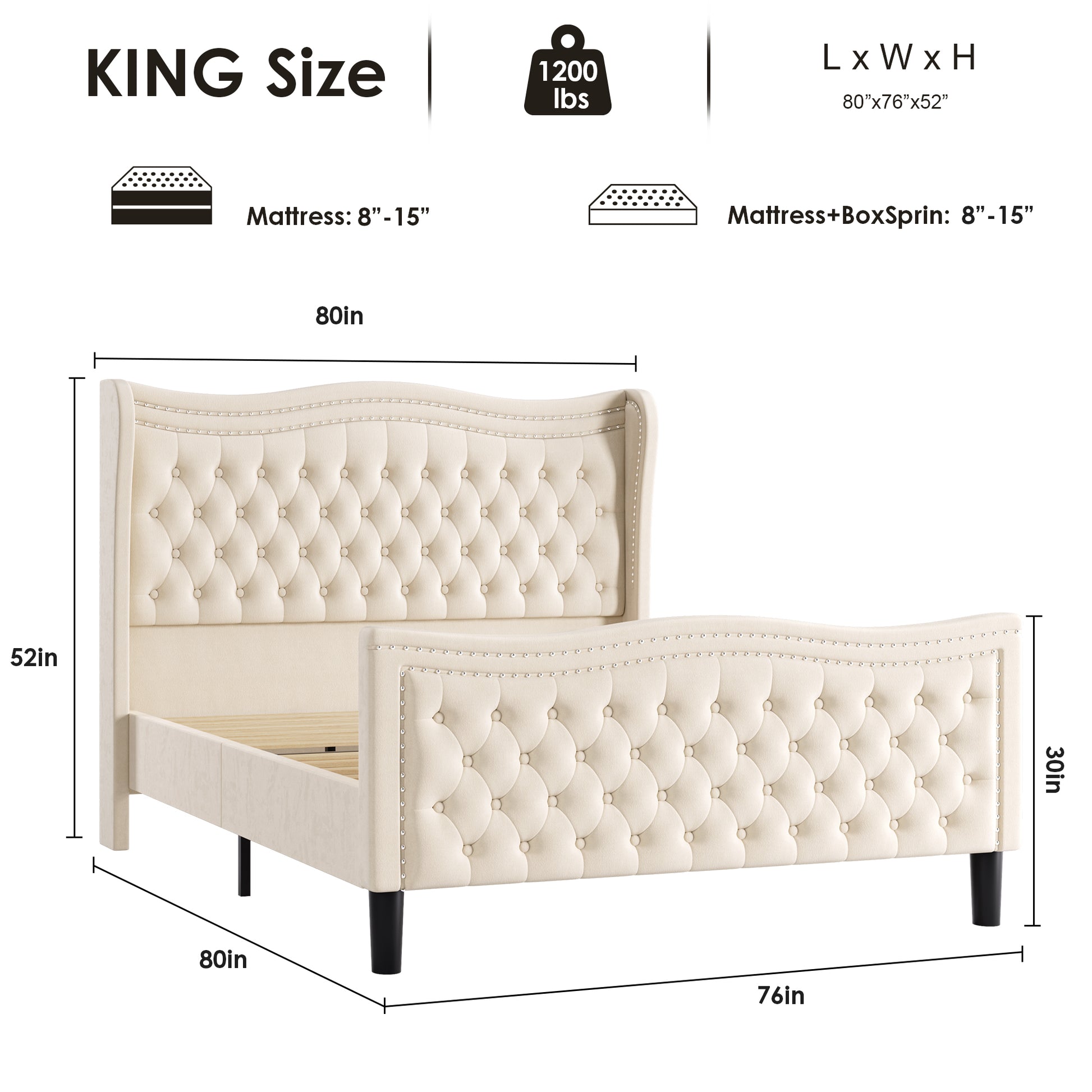 Lift Up Velvet Beige King Size Bed Box Spring Not Required King Beige Wood Light Brown Bedroom American Design Poplar Slat Beds Foam Velvet Upholstered