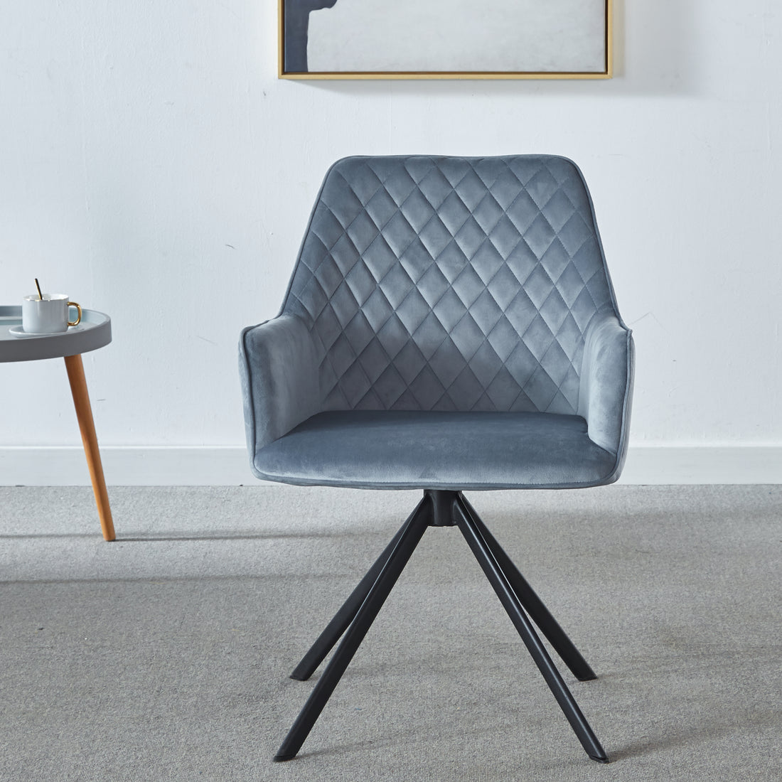 Modern Desk Chair No Wheel, Ergonomic Office Chair Home Office Upholstered Chair, Computer Chair For Bedroom, Reception Room, Living Room With Metal Legs Blue Fabric Metal