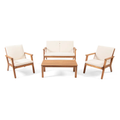 Temecula Outdoor Acacia Wood 4 Seater Chat Set Loveseat&Coffee Table&2 Club Chairs Brown Patina Finish Cream Cushion Yes Complete Patio Set Natural Cream Seats 4 Weather Resistant Frame Water Resistant Cushion Garden & Outdoor Acacia Wood