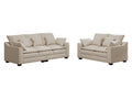 2 Pieces Sofa Couch 3 Seater And Loveseat With Pillows Polyester Upholstered Duck Down Filled Cushion Sofa Set For Living Room Apartment,Beige Beige Polyester Wood Primary Living Space Soft Cushion Back Foam Polyester 5 Seat