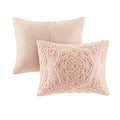 Tufted Cotton Chenille Medallion Fringe Coverlet Mini Set Blush King Cal King King Blush Cotton