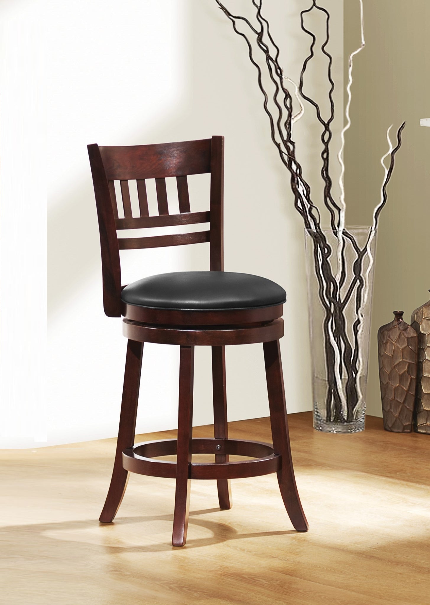 360 Degree Swivel Counter Height Chair Dark Cherry Finish Solid Wood Comfortable Footrest 1Pc Dining Furniture Cherry Dining Room Solid Wood