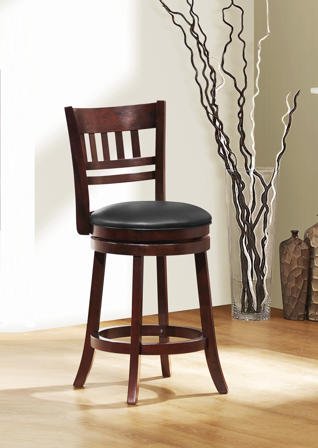 360 Degree Swivel Counter Height Chair Dark Cherry Finish Solid Wood Comfortable Footrest 1Pc Dining Furniture Cherry Dining Room Solid Wood