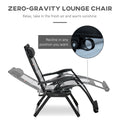 Outsunny Foldable Outdoor Lounge Chair With Footrest, Oversized Padded Zero Gravity Lounge Chair With Headrest, Side Tray, Cup Holders, Armrests For Camping, Lawn, Garden, Black Black Steel