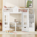 Twin Over Twin Bunk Bed With Changeable Table, Bunk Bed Turn Into Upper Bed And Down Desk White Twin White Solid Wood