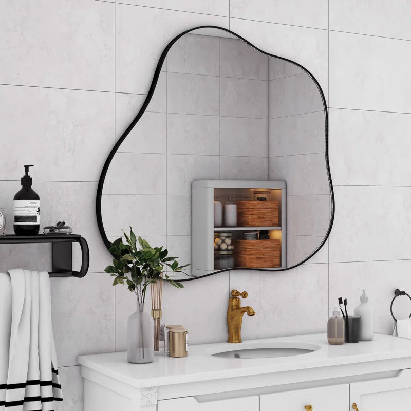 Irregular Cloud Shaped Metal Accent Wall Mirror Black And Silver Art Deco,Modern Metal