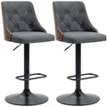 Homcom Counter Height Bar Stools Set Of 2, Height Adjustable Swivel Barstools With Footrest And Tufted Back, Linen Fabric Bar Chairs, Dark Grey Dark Grey Wood