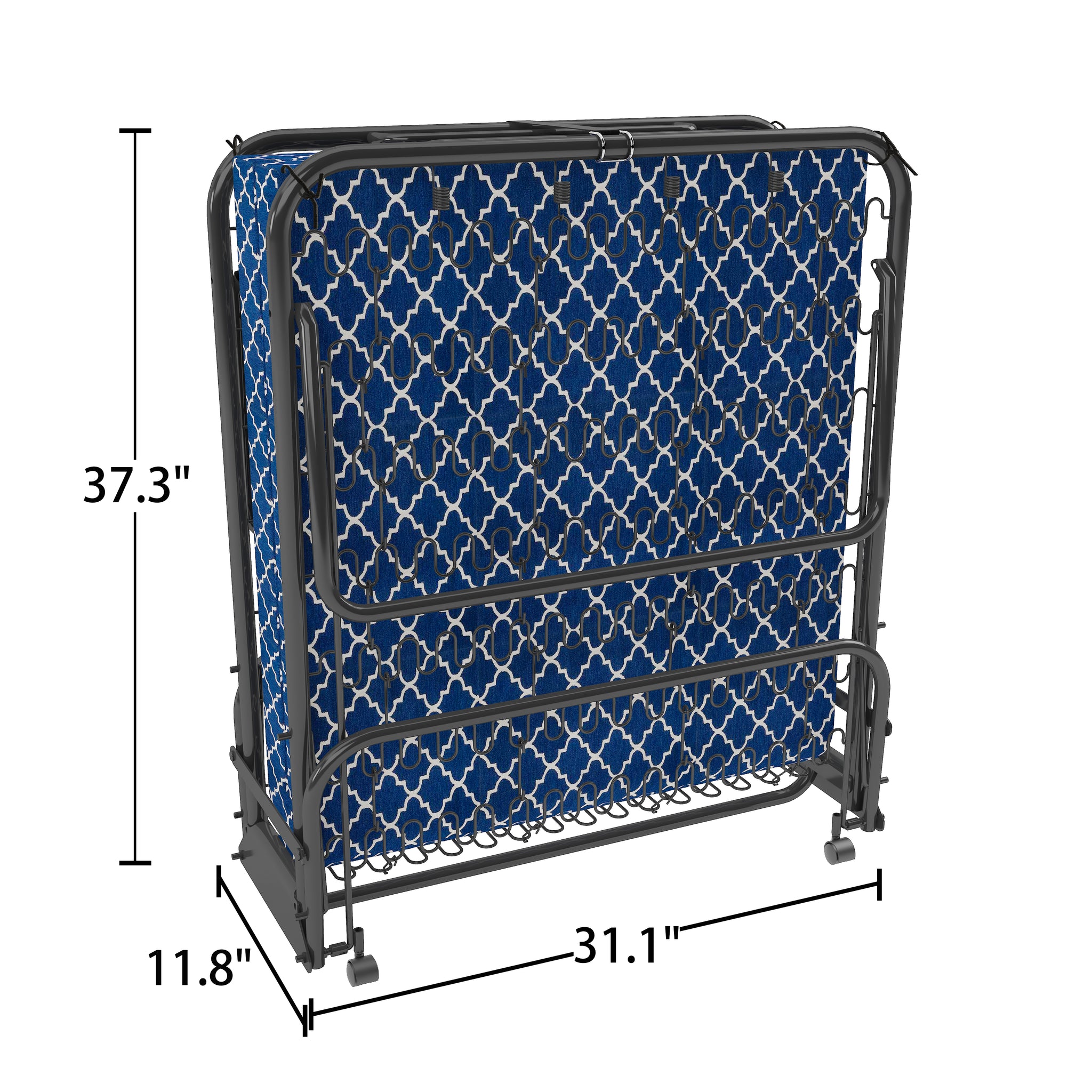 Metal Folding Bed Frame With Foam Mattress For Small Space, Easy Storage And Movable With 4 Castors Full Box Spring Not Required Black Blue Metal Bedroom Minimalist,Modern Bed Frame Foam Cotton Foam