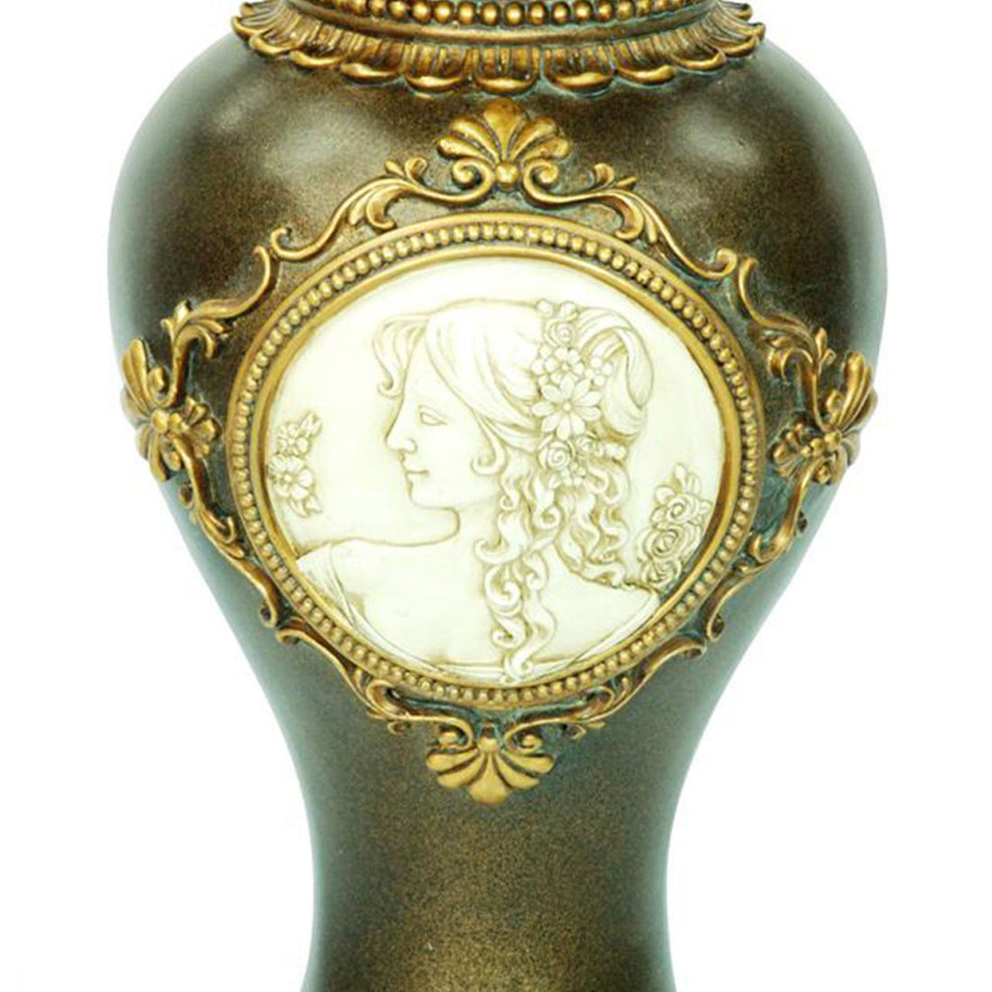 16.25" Tall Polyresin Decorative Vase, Gold Leaves And Greek Accent Multicolor Polyresin