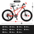 S24109 Elecony 24 Inch Fat Tire Bike Adult Youth Full Shimano 7 Speeds Mountain Bike, Dual Disc Brake, High Carbon Steel Frame, Front Suspension, Mountain Trail Bike, Urban Commuter City Bicycle