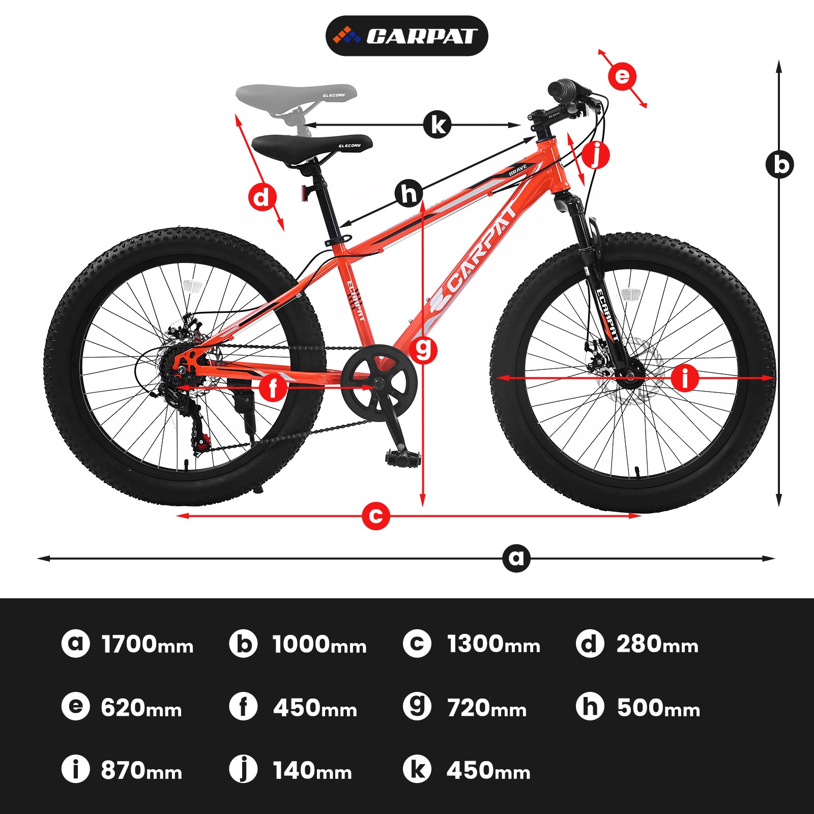 S24109 Elecony 24 Inch Fat Tire Bike Adult Youth Full Shimano 7 Speeds Mountain Bike, Dual Disc Brake, High Carbon Steel Frame, Front Suspension, Mountain Trail Bike, Urban Commuter City Bicycle