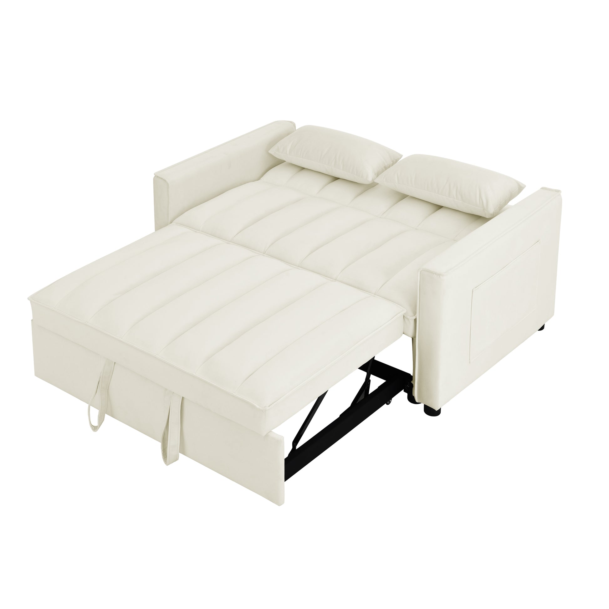 Modern Velvet Seat Sofa Couch Pull Out Bed,3 In One Convertible For Living Room Sofa Bed,Beige Beige Velvet Primary Living Space Cushion Back Medium Soft Medium Duty American Design Pillow Top Arms Foam Velvet 2 Seat
