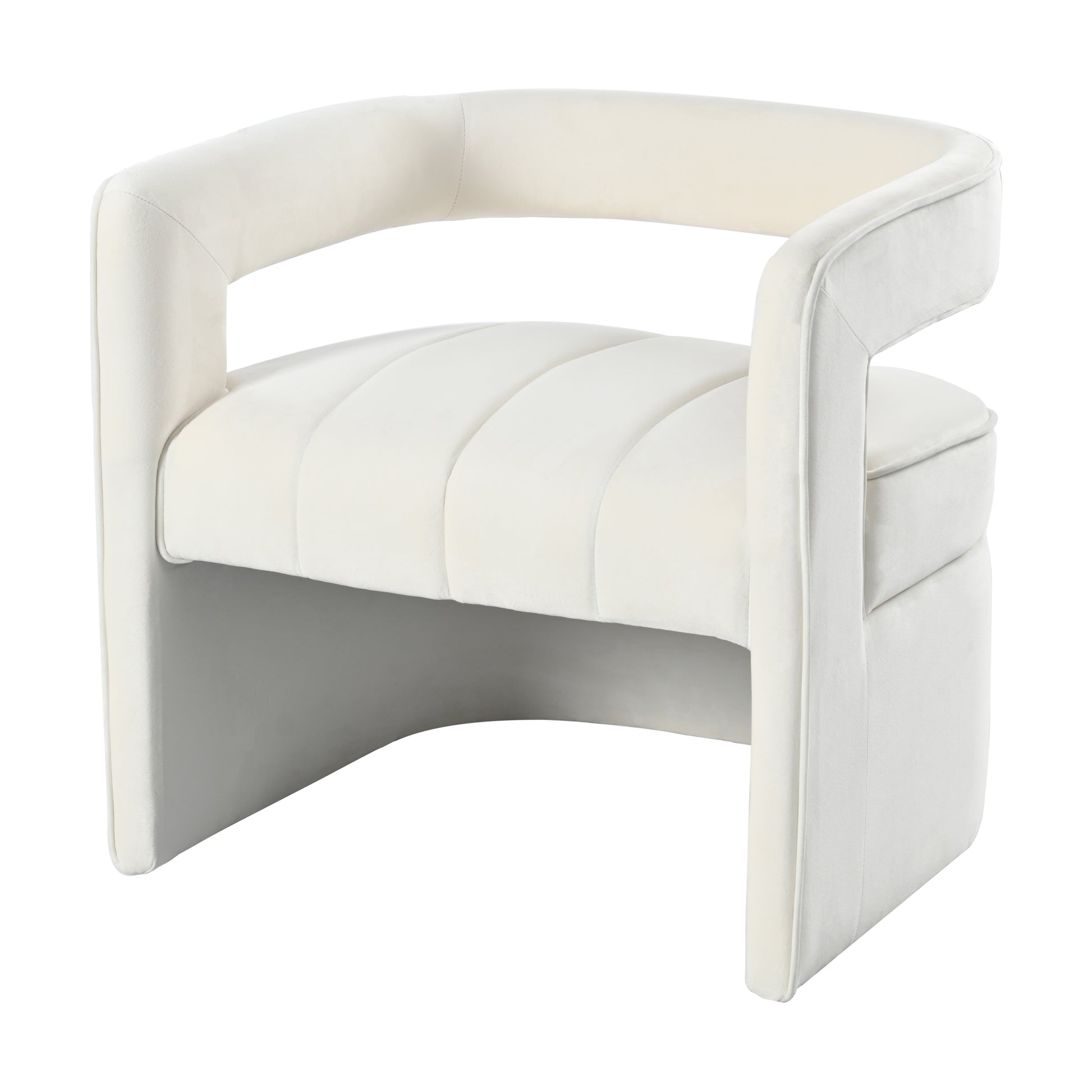 Modern Velvet Accent Chair With Ribbed Detail, Luxury Curved Fully Upholstered Accent Chair, Ivory White No Assembly Needed Ivory White Velvet