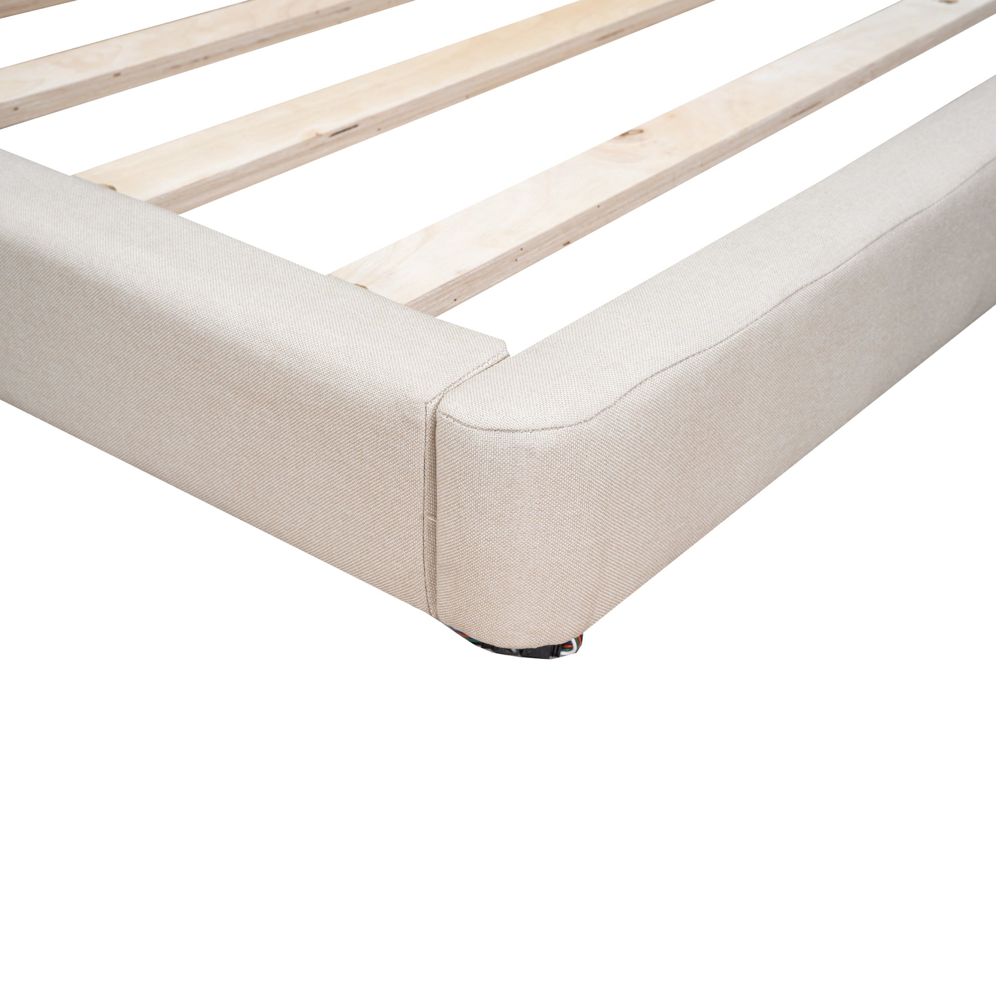Full Size Upholstered Platform Bed With Led Lights,Usb Ports And Outlets,Linen Fabric,Beige Full Beige Wood Metal
