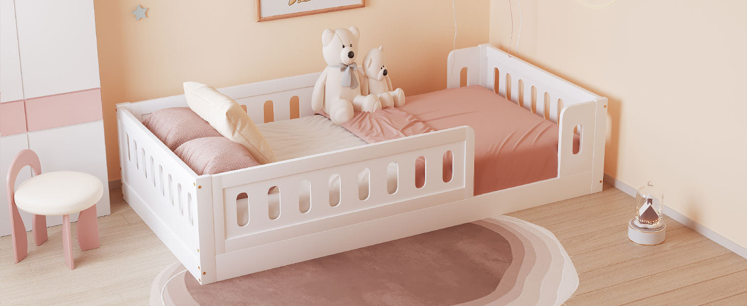 Wood Twin Size Platform Bed With Guardrail, White Box Spring Not Required Twin White Wood Bed Frame Solid Wood Mdf