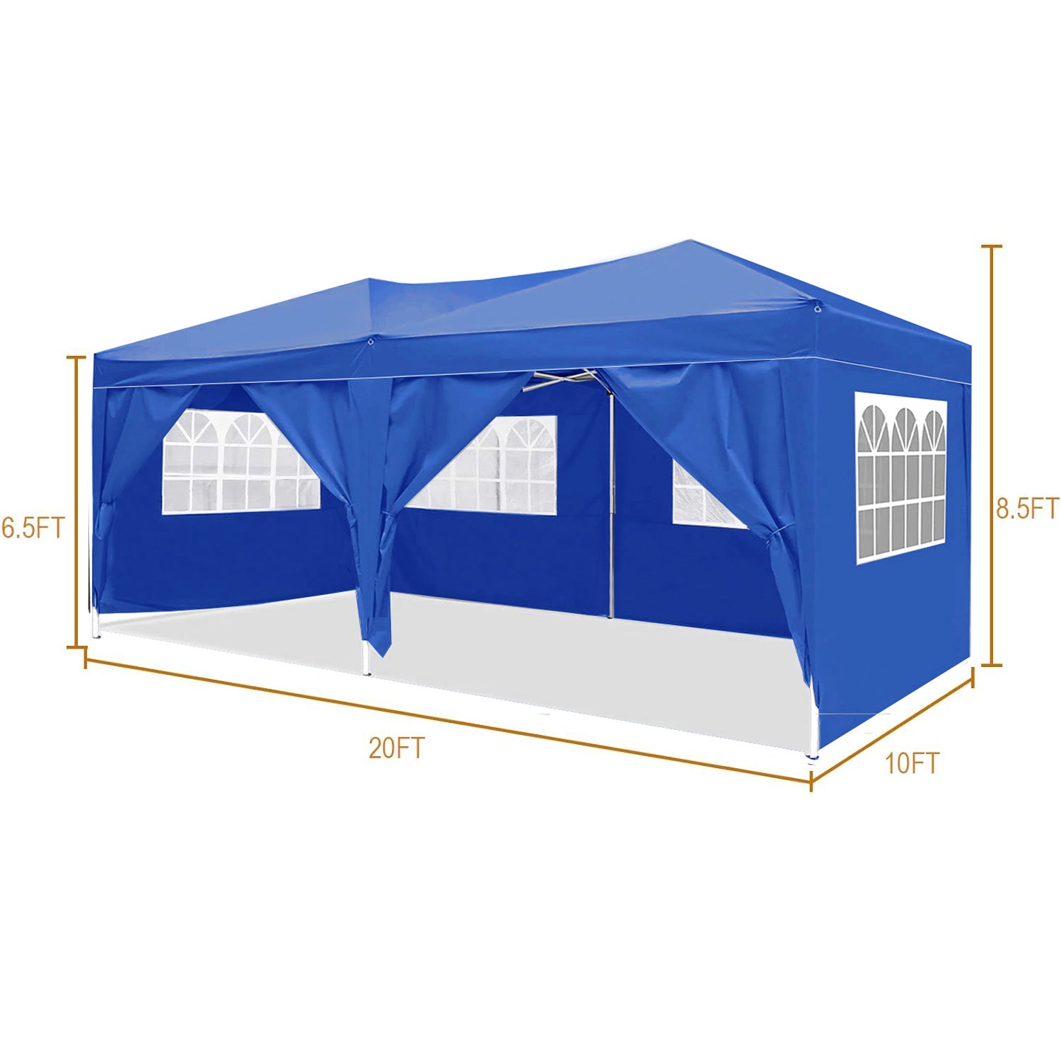 10'X20' Folding Canopy With 6 Removable Sidewalls Outdoor Event Shelter Upf 50 Gazebo Portable Tents For Parties Beach Camping Wedding Ez Pop Up Canopy Blue Metal