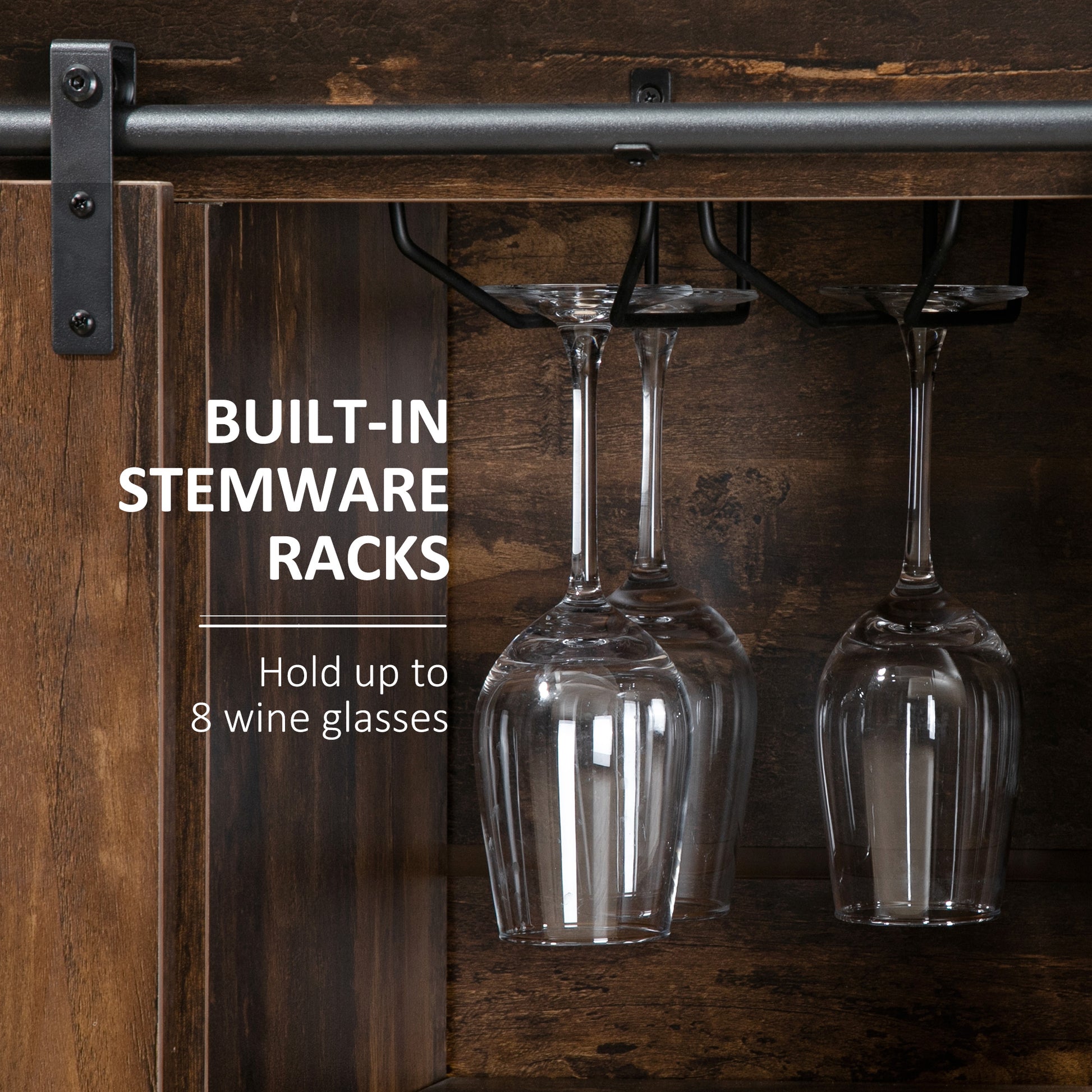 Homcom Industrial Sideboard Buffet Cabinet, Kitchen Cabinet With Sliding Barn Doors, Coffee Bar Cabinet With Stemware Racks, Drawer And Adjustable Shelves, Rustic Brown Rustic Brown Mdf Steel