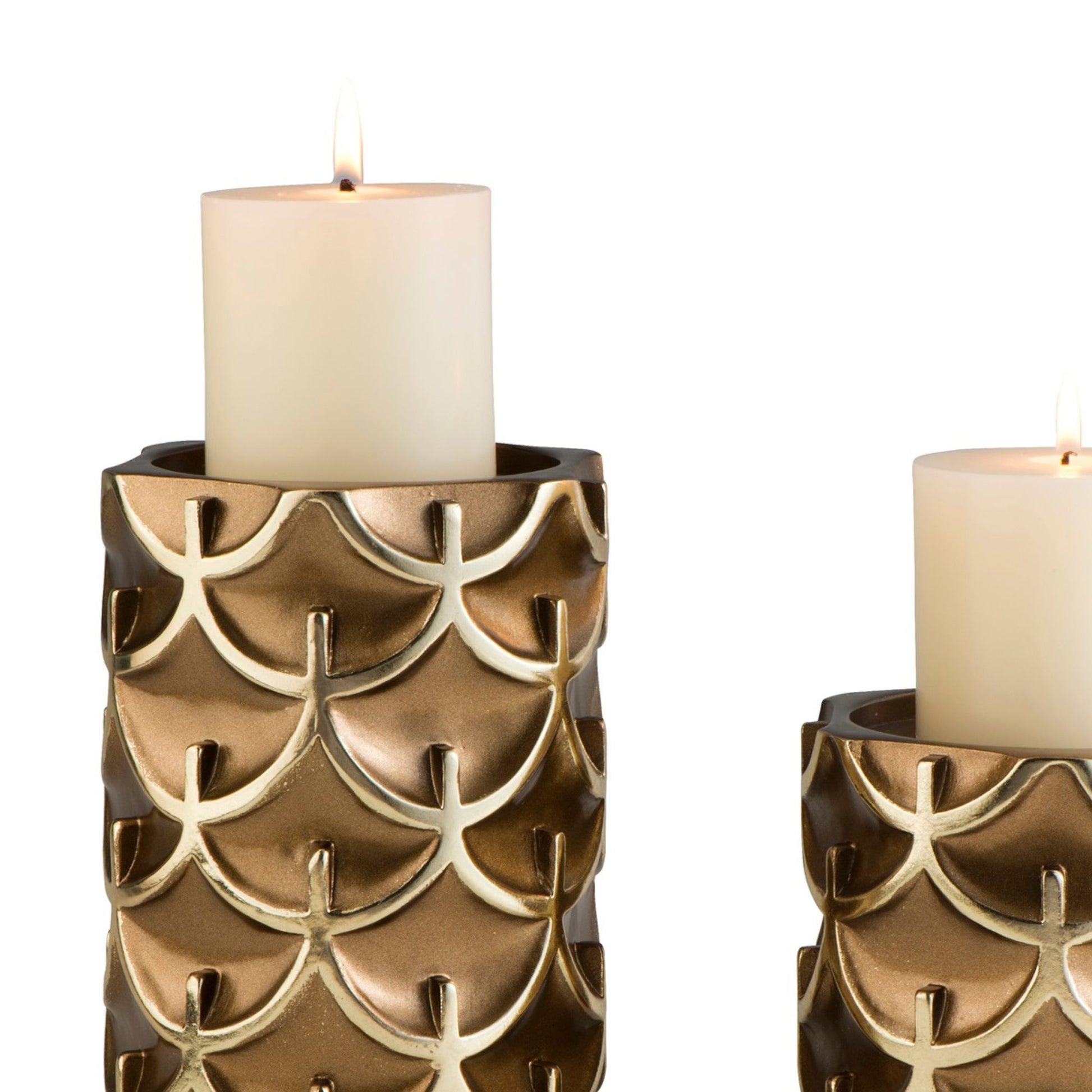 5.5" And 8" Tall Polyresin "Mystic Owl" Candleholder, Golden Finish Set Of 2 Gold Polyresin