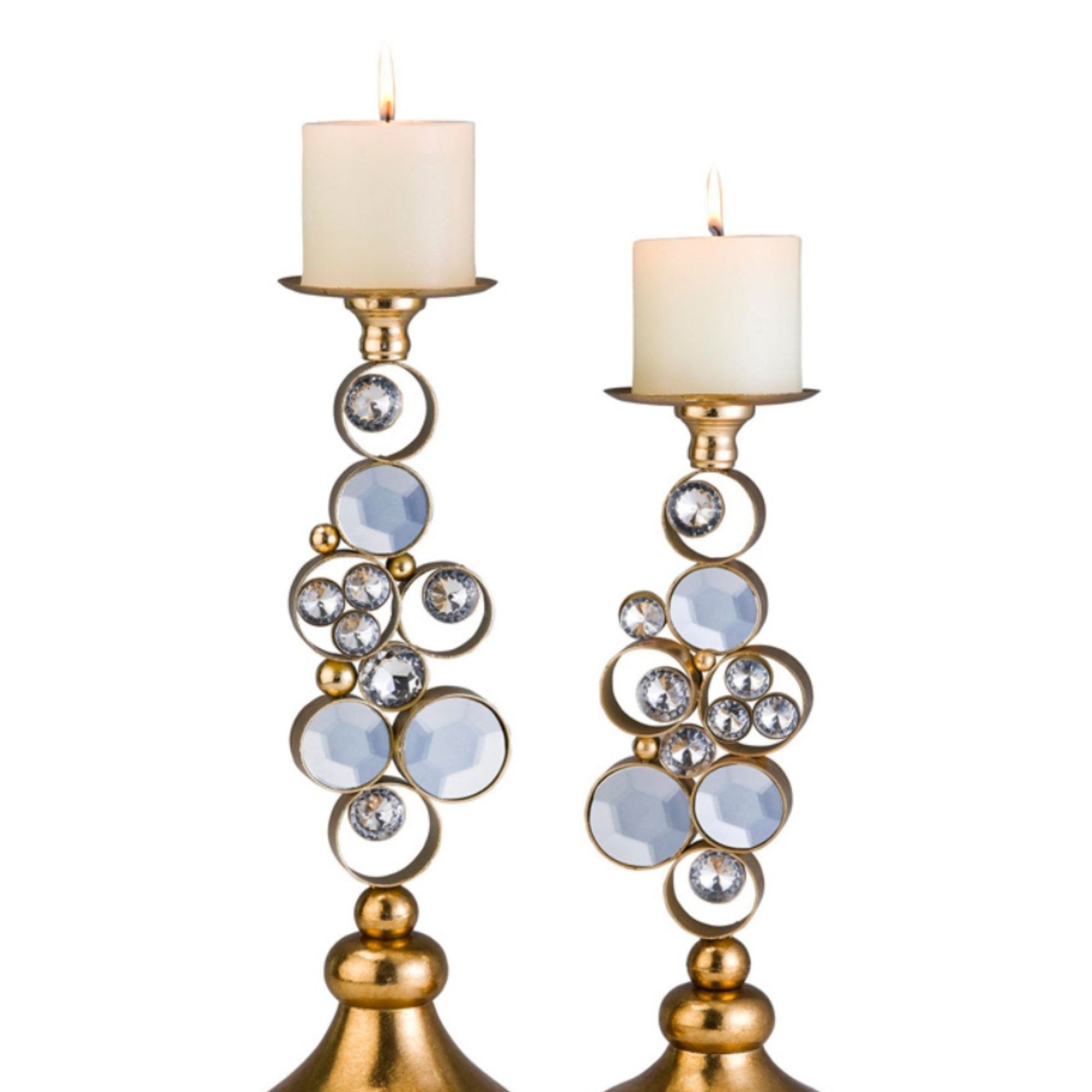 14" And 16" Tall Polyresin "Malha" Candleholder, Gold Finish Set Of 2 Multicolor Polyresin