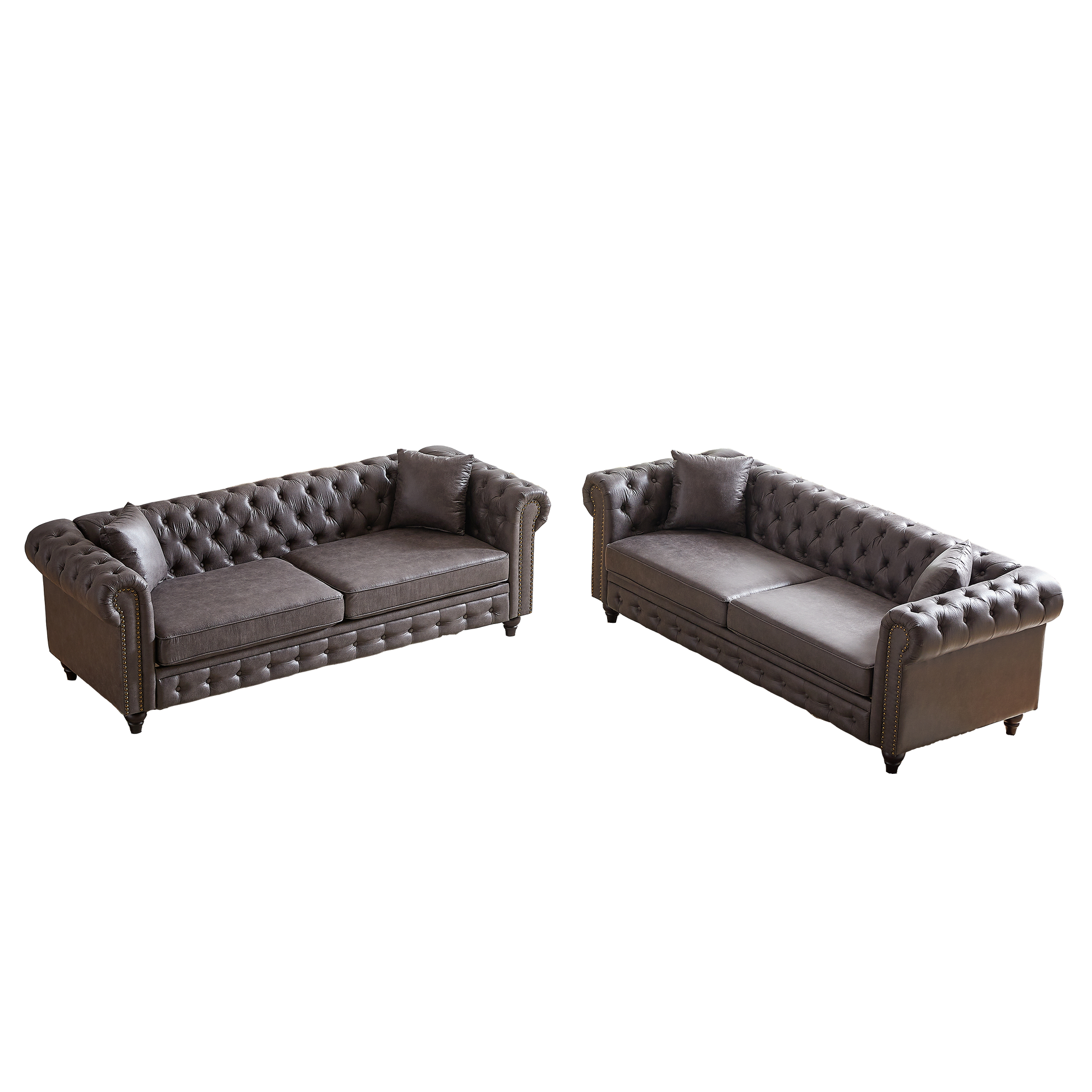 Fx 3 Seats 3 Seats Combo Sofa Modern Living Room Sofa With Solid Wood Frame And Wooden Feet, 4 Cushions, Apartment Sofa Furniture For Living Room, Living Room, Office Grey Wood Pine Foam Fabric 6 Seat