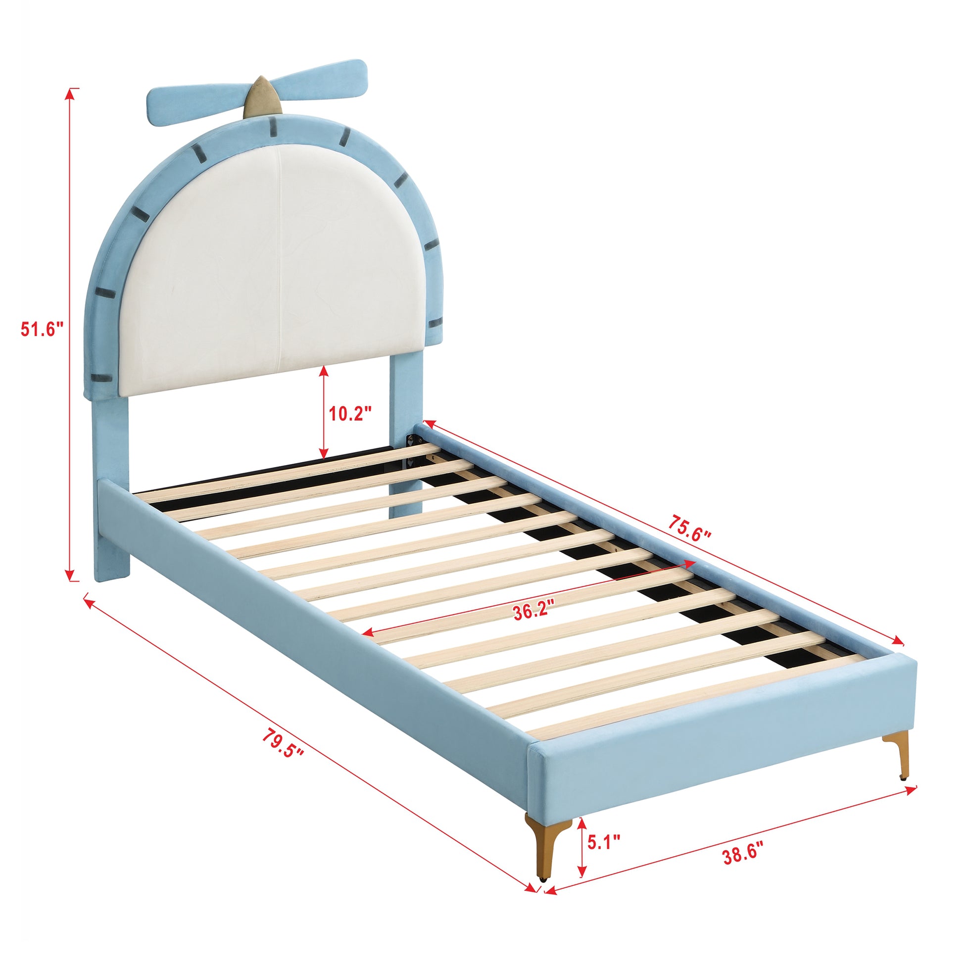 Twin Size Upholstered Platform Bed With Alarm Clock Shaped Headboard, Blue Box Spring Not Required Twin Blue Wood Bedroom Bed Frame Velvet Upholstered