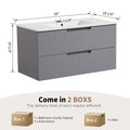 36 Inch Floating Bathroom Vanity With Ceramic Sink Set, Modern Bath Storage Cabinet Vanity With Drawers Wall Mounted Combo For Bathroom, Gray Grey Mdf