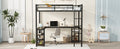 Full Metal Loft Bed With Desk And Shelves, Loft Bed With Ladder And Guardrails, Loft Bed Frame For Bedroom, Black With Vintage Wood Colored Desk Full Black Metal