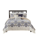6 Piece Reversible Quilt Set With Throw Pillows Navy Tan Full Queen Full Navy Cotton