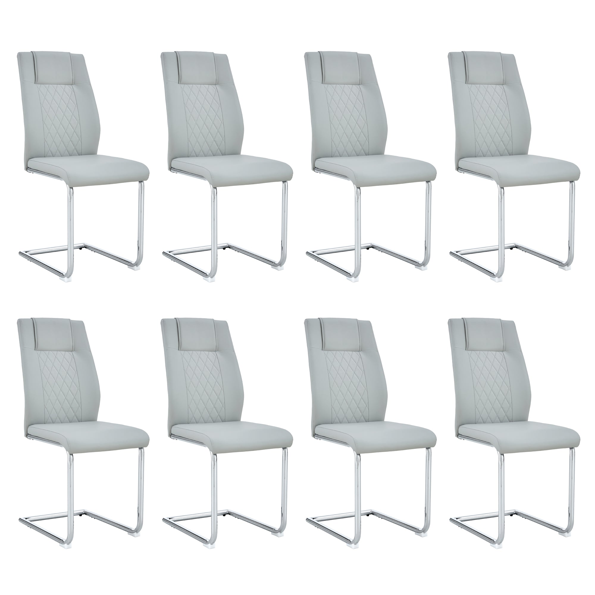Modern Dining Chairs With Faux Leather Padded Seat Dining Living Room Chairs Upholstered Chair With Metal Legs Design For Living, Bedroom, Dining Room Side Chairs Set Of 8 Light Gray Pu C 001 Light