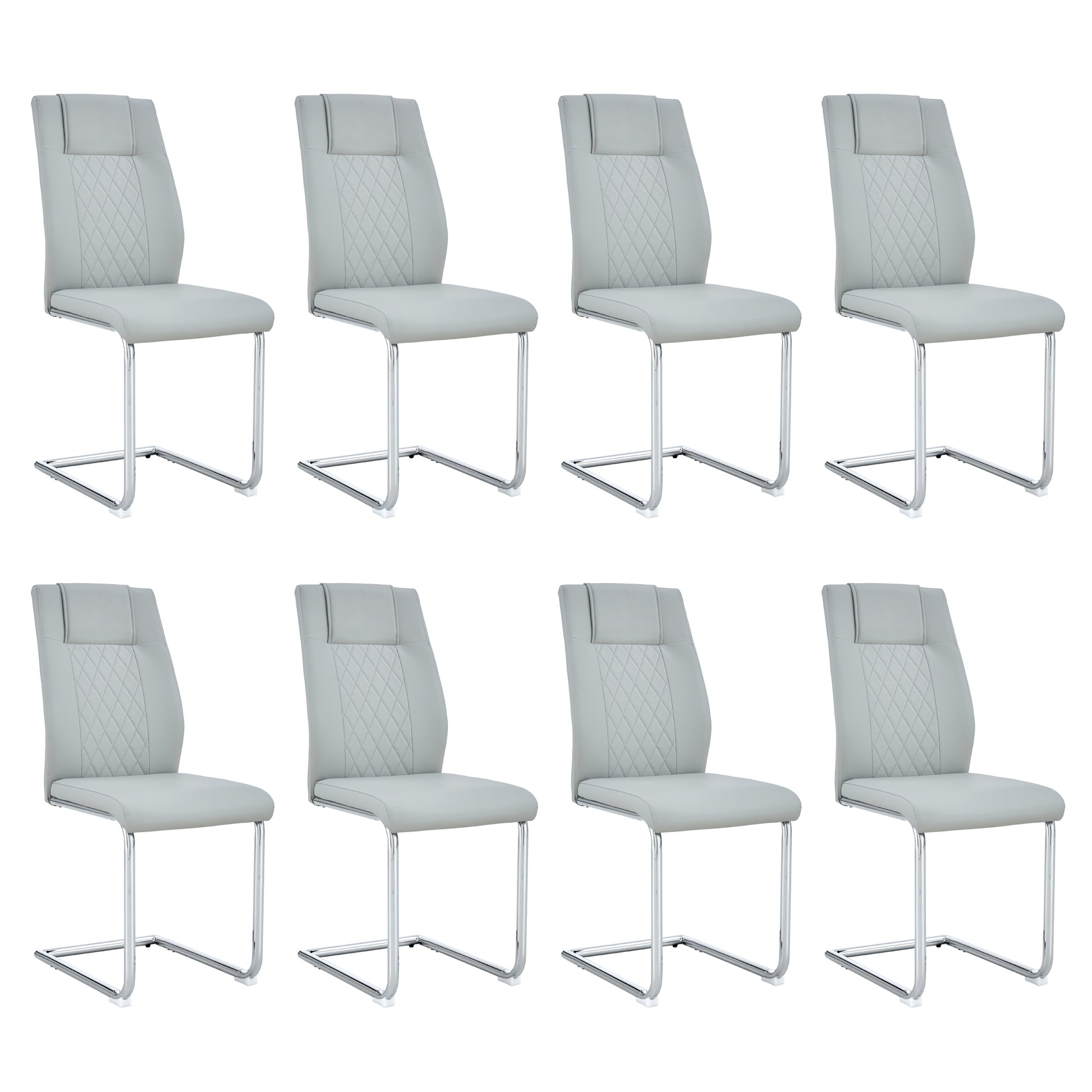 Modern Dining Chairs With Faux Leather Padded Seat Dining Living Room Chairs Upholstered Chair With Metal Legs Design For Living, Bedroom, Dining Room Side Chairs Set Of 8 Light Gray Pu C 001 Light