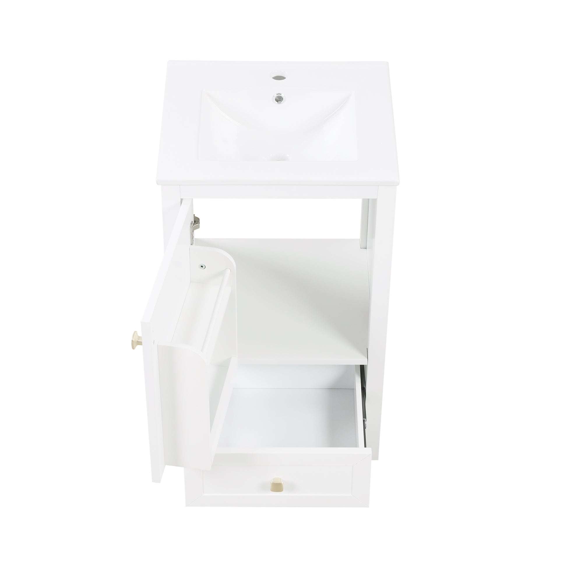 20" Bathroom Vanity With Sink, Bathroom Cabinet With Soft Closing Door, Storage Rack And A Drawer, White White Mdf