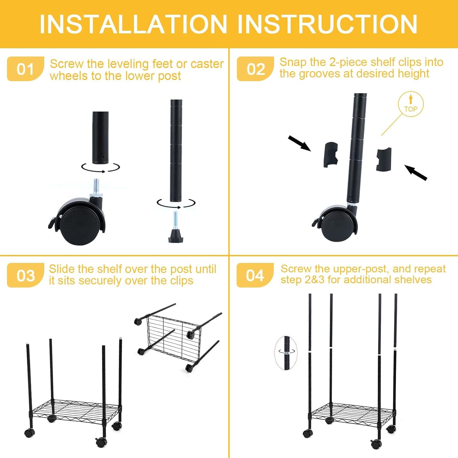 6 Tier Shelving Units, 29.92'' W X 13.98'' D X 71.65'' H Adjustable Wire Shelving With Hanging Hooks And Wheels, Black Black Steel