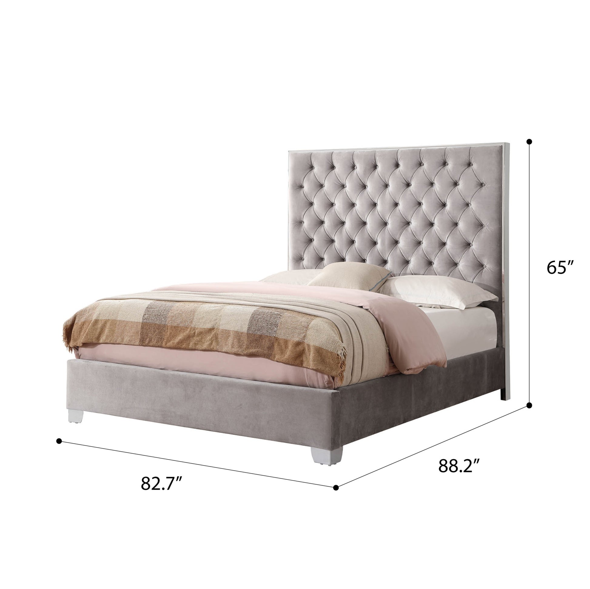 Artet Gray King Upholstered Bed King Gray Foam Solid Wood