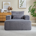 62.5 Inch Corduroy Sponge Sofa Lounge Chair With Removable Footrest,No Assembly Required,Fluffy Modern Sleeper Chair For Indoor Living Room Bedroom Grey Foam Corduroy 1 Seat