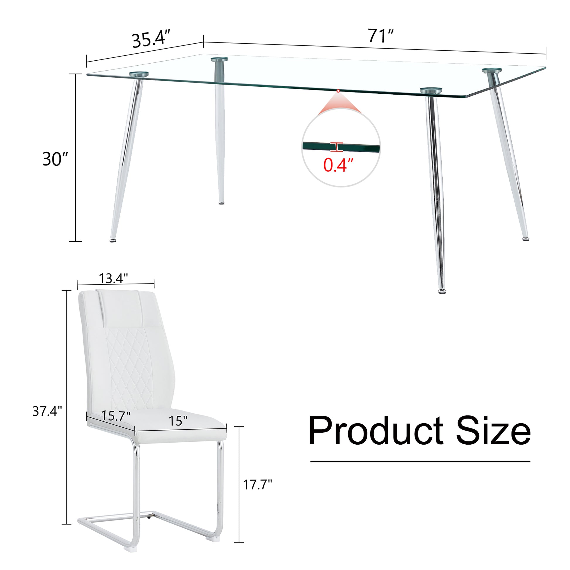 Table And Chair Set.Modern Rectangular Glass Dining Table With A Tempered Glass Tabletop And Silver Metal Legs, Paired With Multiple Chairs Designed With Pu Cushions And Silver Metal Legs. Silver White Seats 8 Tempered Glass