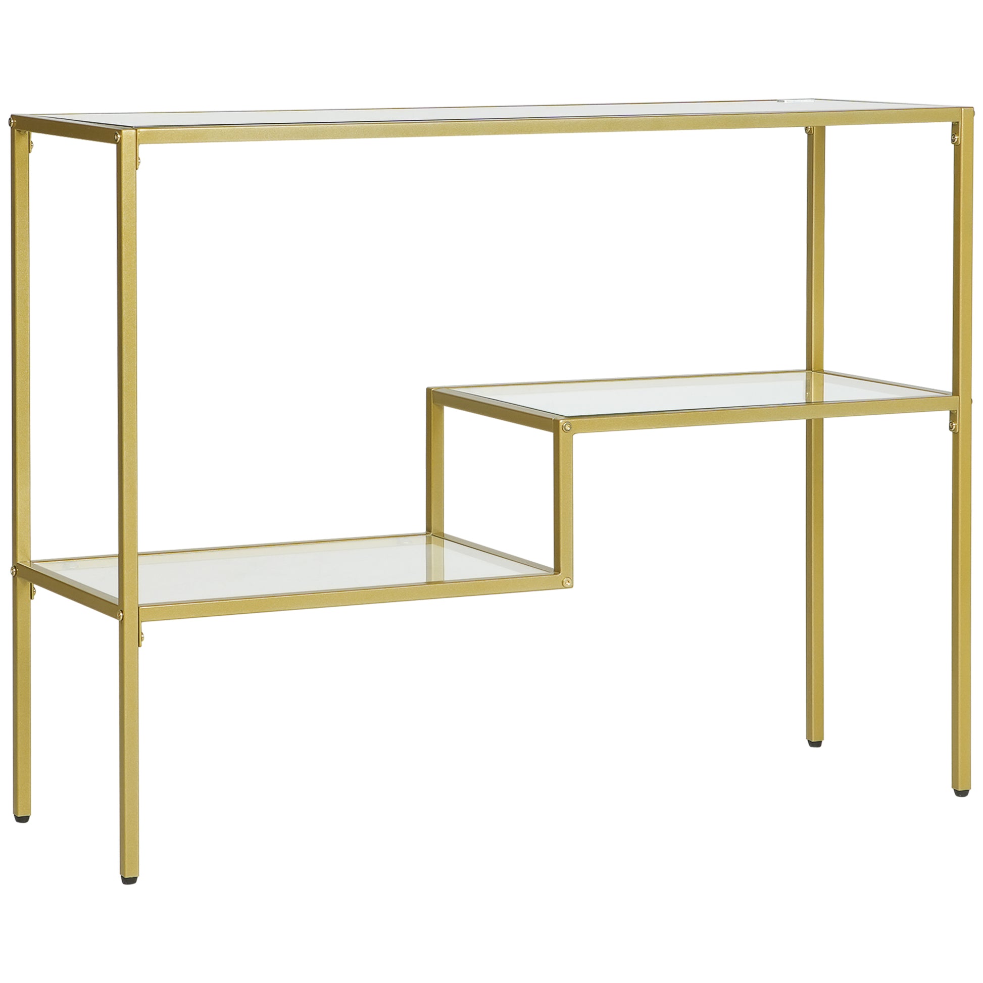 Homcom Gold Console Table, 39" Tempered Glass Behind Sofa Table, Narrow Entryway Table With Storage Shelves, Steel Frame For Living Room Furniture, Hallway Furniture, Glass Table Gold Glass Metal