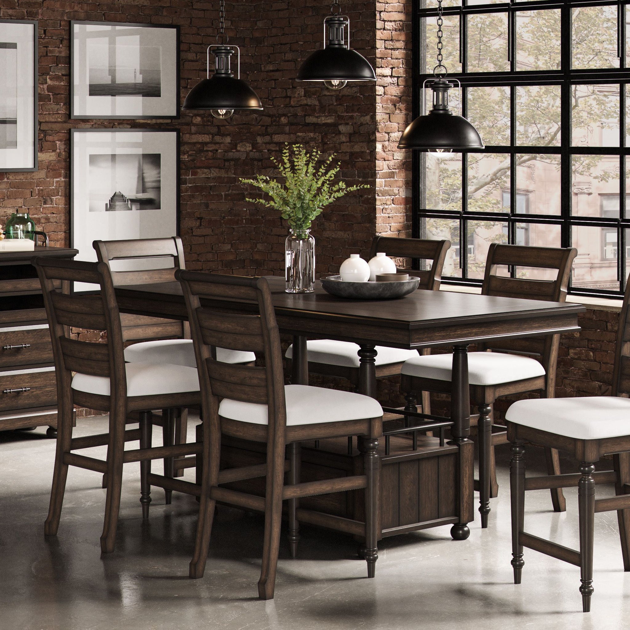 Deep Coffee Counter Height Dining Table Coffee Solid Wood Mdf